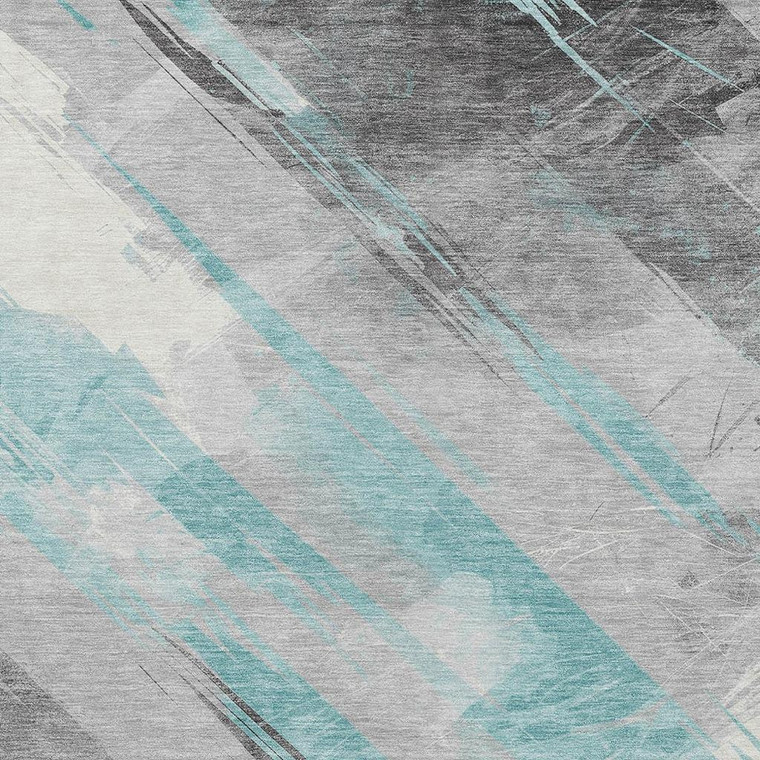 5' X 8' Teal Blue And Gray Striped Washable Indoor Outdoor Area Rug - Teal Blue, Ivory