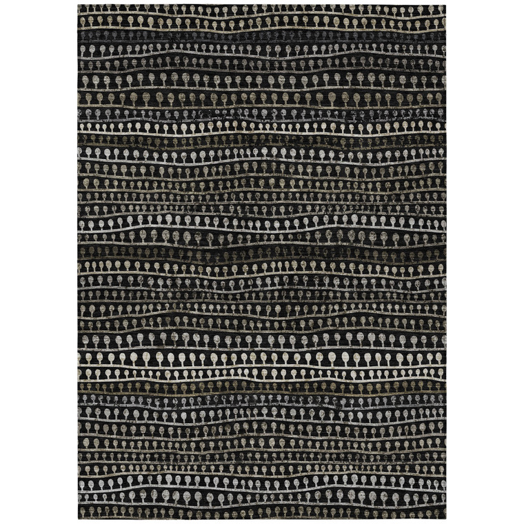 3' X 5' Taupe Charcoal And Gray Striped Washable Indoor Outdoor Area Rug
