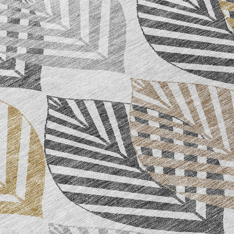 5' X 8' Silver Gray And Gold Floral Washable Indoor Outdoor Area Rug