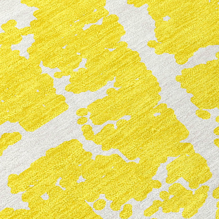 8' Runner Yellow and White Abstract Washable Non Skid Indoor Outdoor Runner Rug