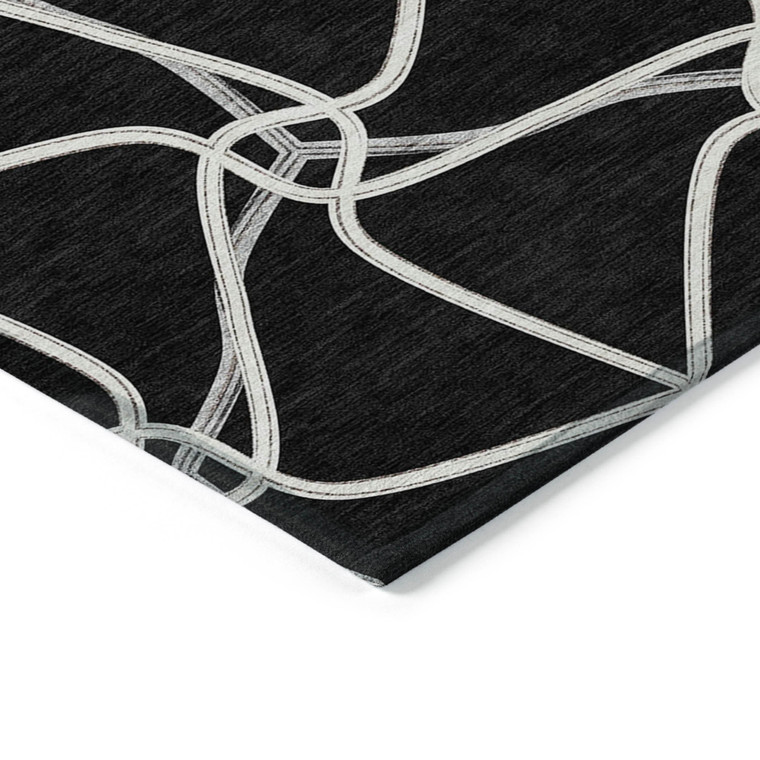 5' X 8' Black And Ivory Geometric Washable Indoor Outdoor Area Rug Contemporary Style - Black, Ivory Color