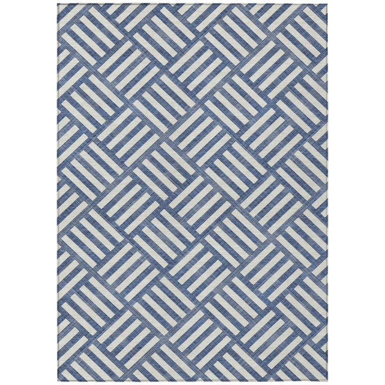 5' X 8' Navy Blue And Ivory Geometric Washable Indoor Outdoor Area Rug - Navy Blue, Ivory