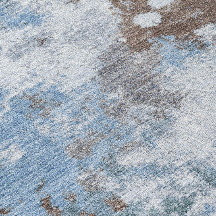 3' X 5' Brown And Sky Blue Abstract Washable Indoor Outdoor Area Rug