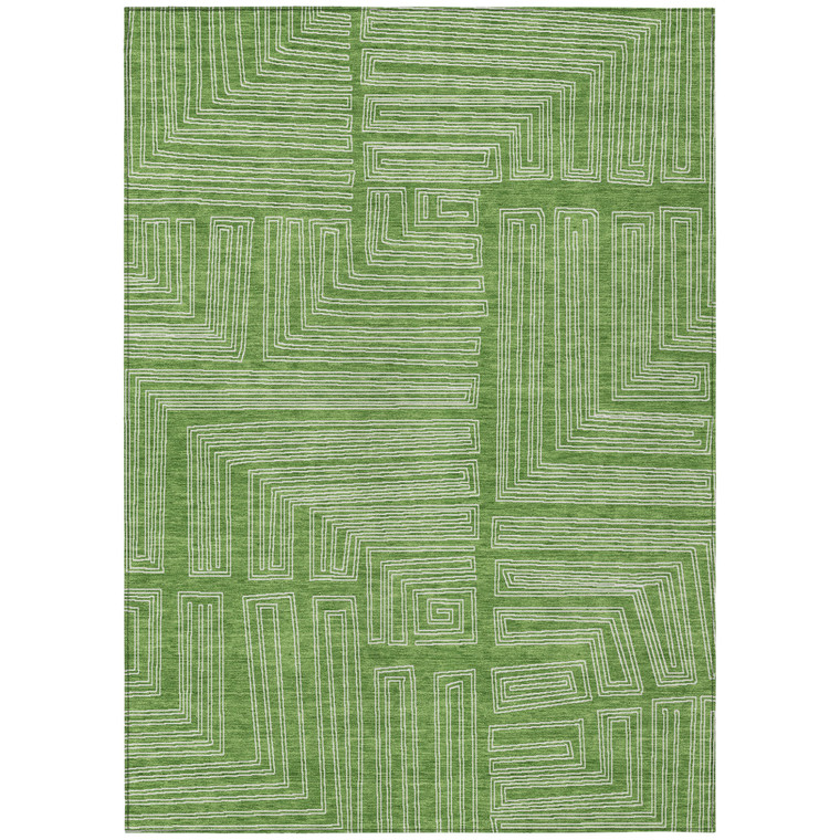 5' X 8' Green And Ivory Geometric Washable Indoor Outdoor Area Rug Transitional Style - Green, Ivory Color
