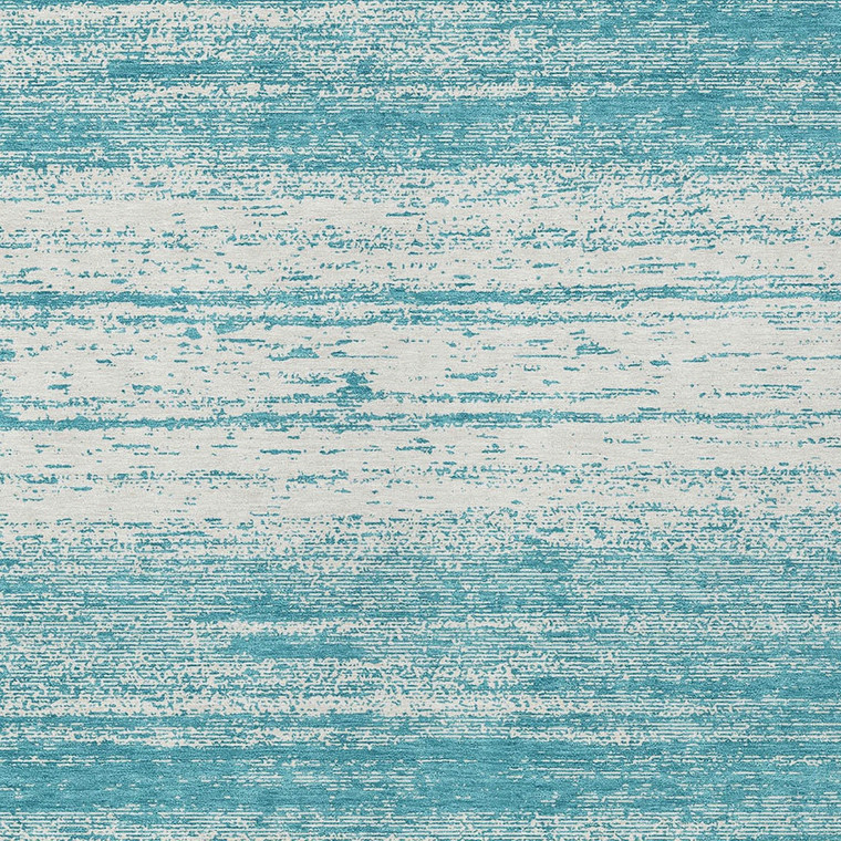 3' X 5' Teal Blue And Ivory Striped Washable Indoor Outdoor Area Rug Transitional Style - Teal Blue, Ivory Color