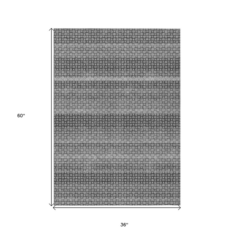 3' X 5' Gray And Silver Striped Washable Indoor Outdoor Area Rug Transitional Style - Gray, Silver Color