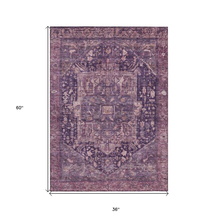 3' X 5' Eggplant Medallion Washable Indoor Outdoor Area Rug