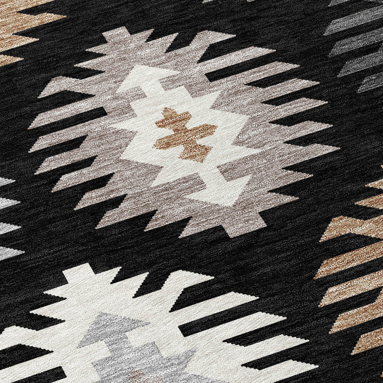 5' X 8' Black Ivory And Taupe Southwestern Washable Indoor Outdoor Area Rug