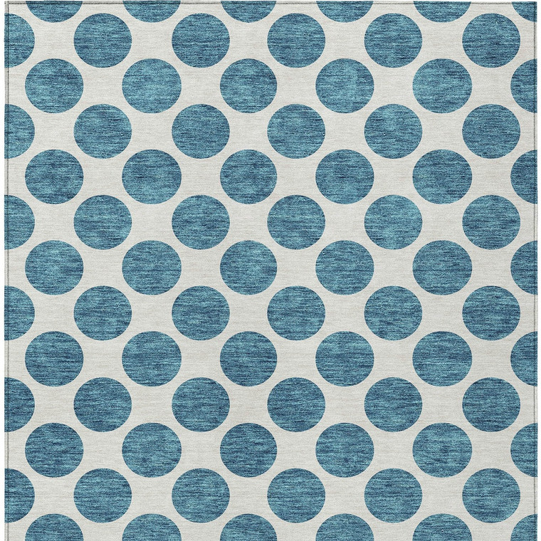 3' X 5' Teal Blue And Ivory Polka Dot Washable Indoor Outdoor Area Rug