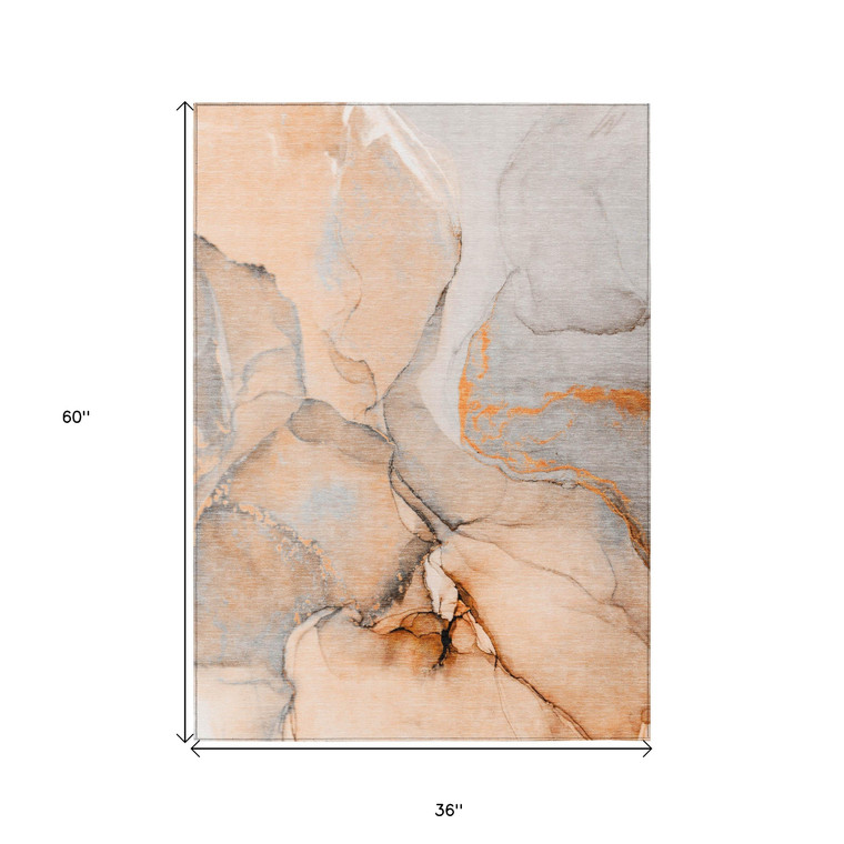 3' X 5' Orange Abstract Washable Non Skid Indoor Outdoor Area Rug Transitional Style - Orange Color