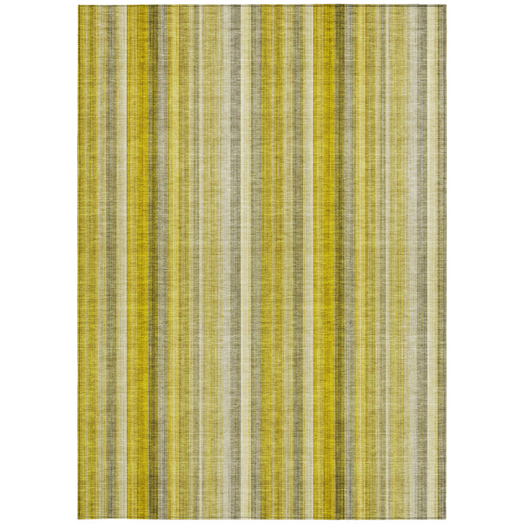 5' X 8' Gold Striped Washable Non Skid Indoor Outdoor Area Rug - Gold