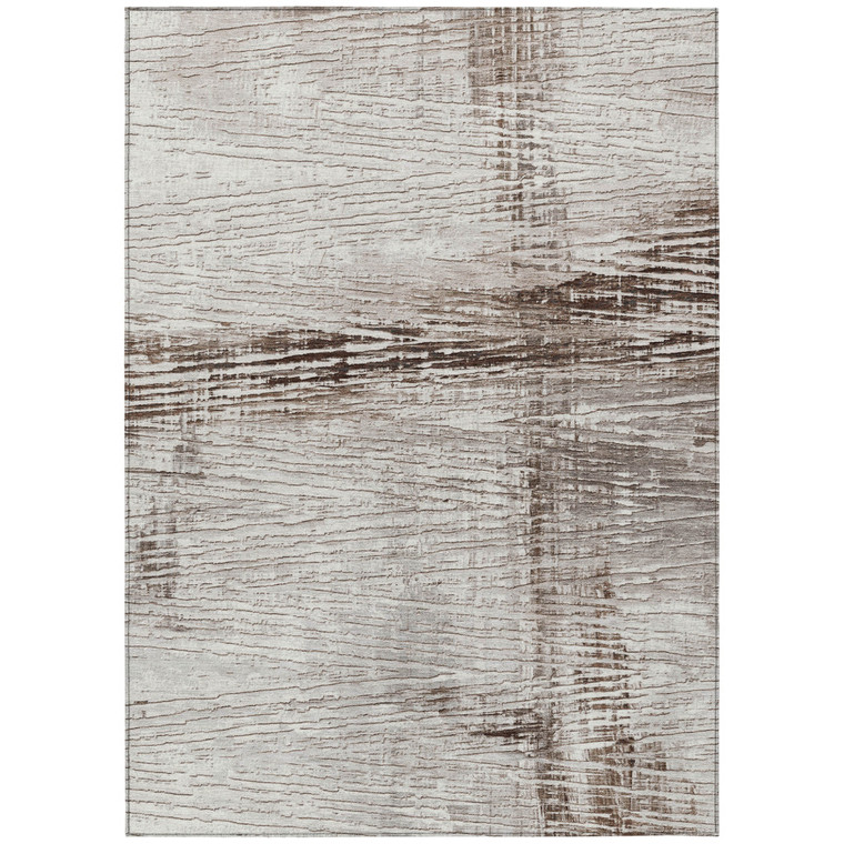 3' X 5' Taupe And Ivory Striped Washable Indoor Outdoor Area Rug - Taupe, Ivory
