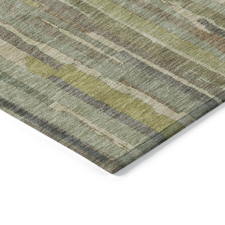 3' X 5' Artichoke Green And Ivory Striped Washable Indoor Outdoor Area Rug - Artichoke Green, Ivory