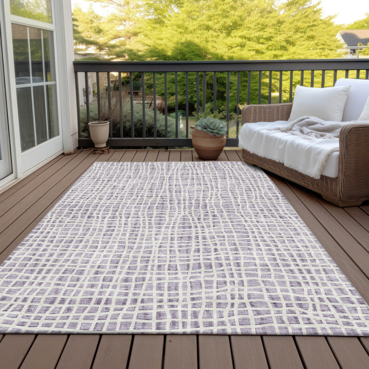 5' X 8' Lilac Purple And Ivory Striped Washable Indoor Outdoor Area Rug