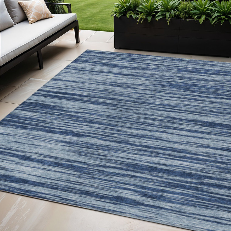5' X 8' Blue And Navy Blue Abstract Washable Indoor Outdoor Area Rug - Blue, Navy Blue