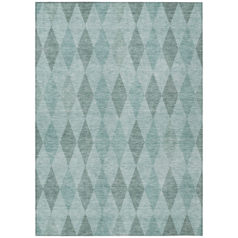 3' X 5' Teal Geometric Washable Non Skid Indoor Outdoor Area Rug - Teal Blue