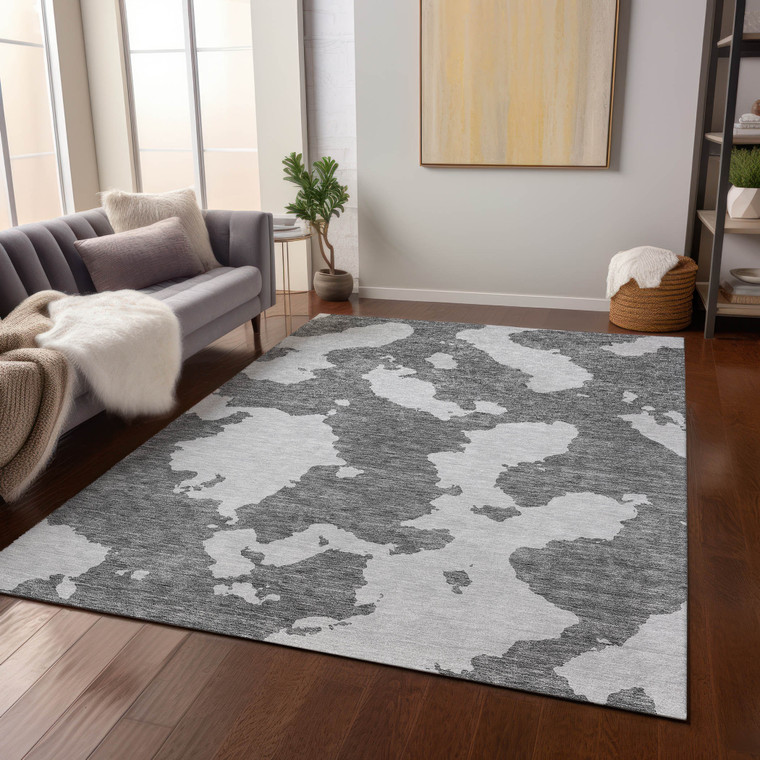 5' X 8' Gray And Ivory Abstract Washable Indoor Outdoor Area Rug - 880016560206