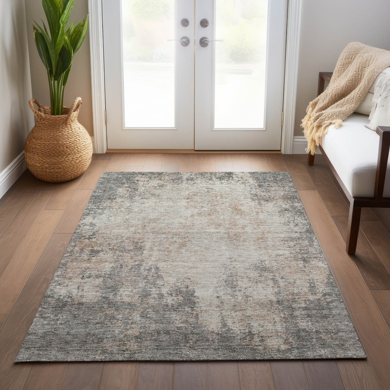 3' X 5' Taupe And Ivory Abstract Washable Indoor Outdoor Area Rug Transitional Style - Taupe, Ivory Color