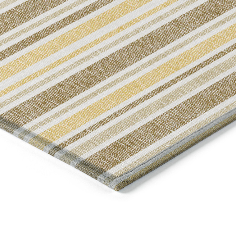 5' X 8' Brown and Orange Striped Washable Indoor Outdoor Area Rug