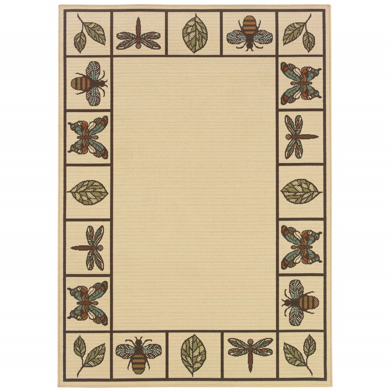2' X 4' Brown and Ivory Abstract Stain Resistant Indoor Outdoor Area Rug