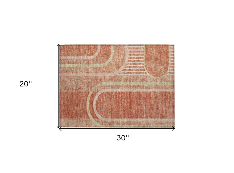 2' X 3' Salmon Abstract Washable Indoor Outdoor Area Rug