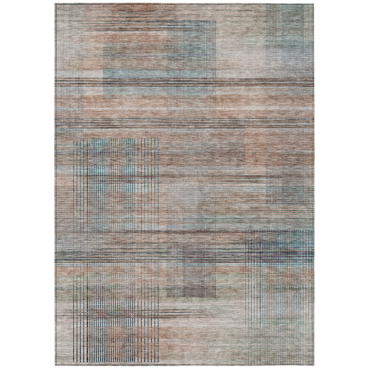 3' X 5' Copper Gray And Blue Striped Washable Indoor Outdoor Area Rug