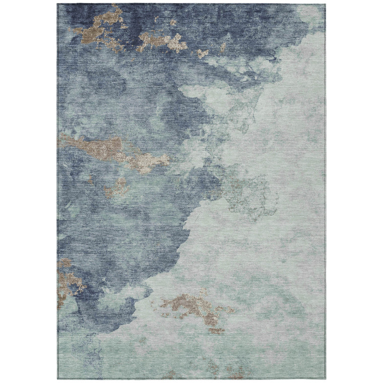 5' X 8' Pale Aqua And Taupe Abstract Washable Indoor Outdoor Area Rug - Pale Aqua, Taupe