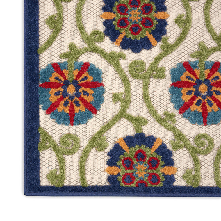 3' X 4' Navy Blue Beige Green Blue And Red Floral Indoor Outdoor Area Rug