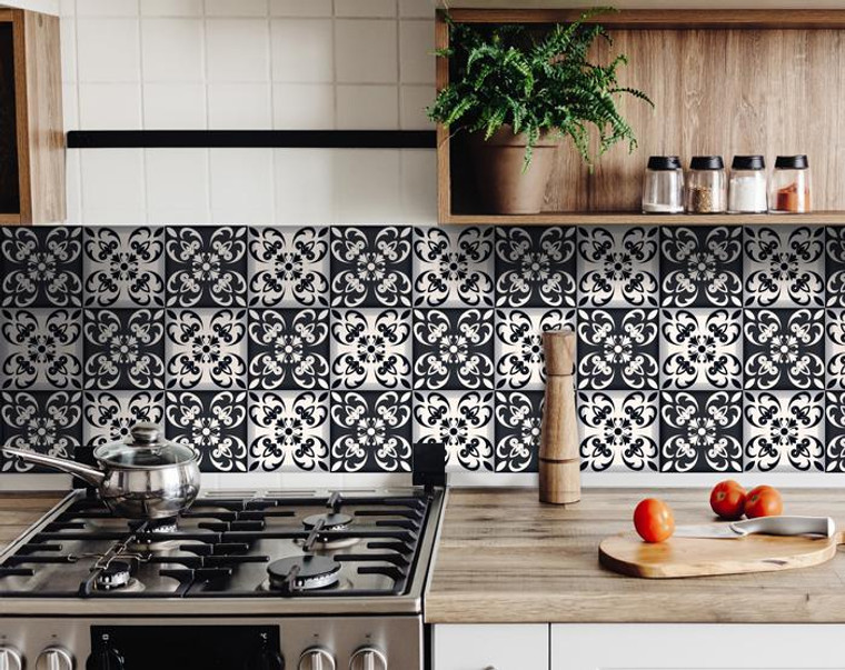 4" X 4" Black and White Quatro Peel and Stick Removable Tiles - 4512839541525