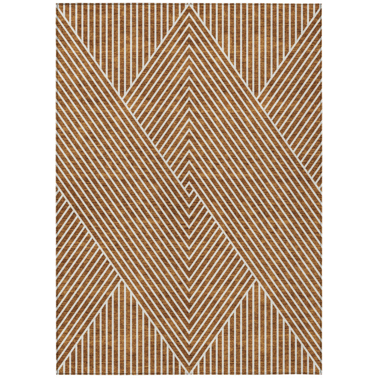 5' X 8' Terra Cotta And Ivory Geometric Washable Indoor Outdoor Area Rug Transitional Style - Terra Cotta, Ivory Color