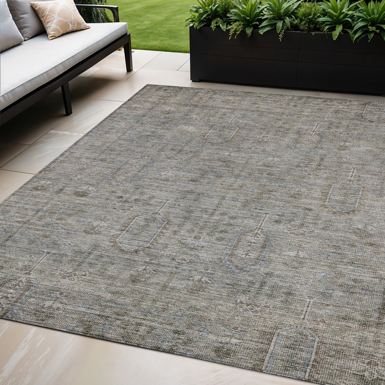 5' X 8' Gray And Silver Southwestern Washable Indoor Outdoor Area Rug