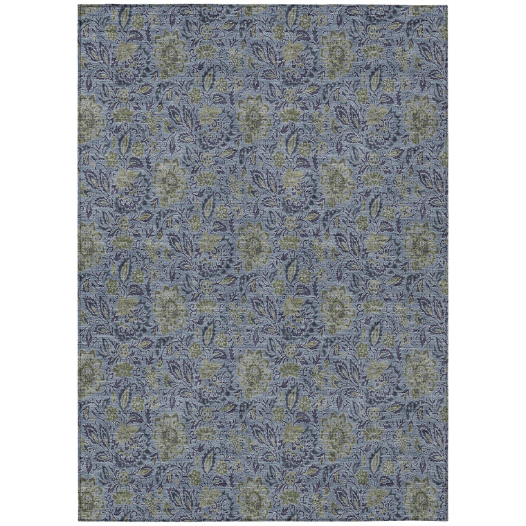 3' X 5' Denim Blue Navy Blue And Gray Floral Washable Indoor Outdoor Area Rug