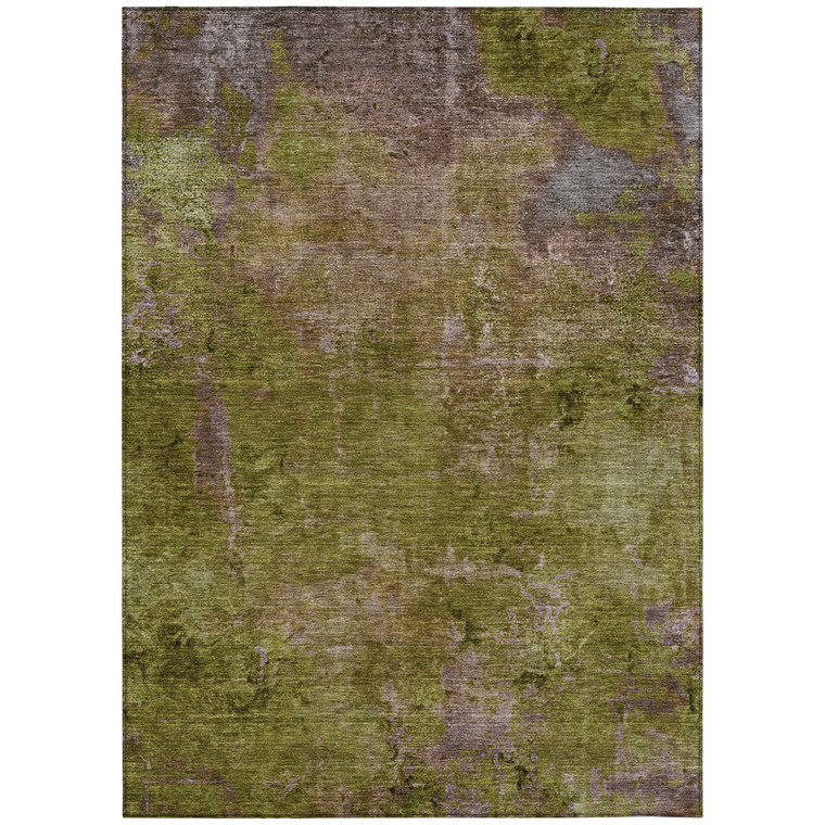 5' X 8' Green Abstract Washable Indoor Outdoor Area Rug Transitional Style - Green Color