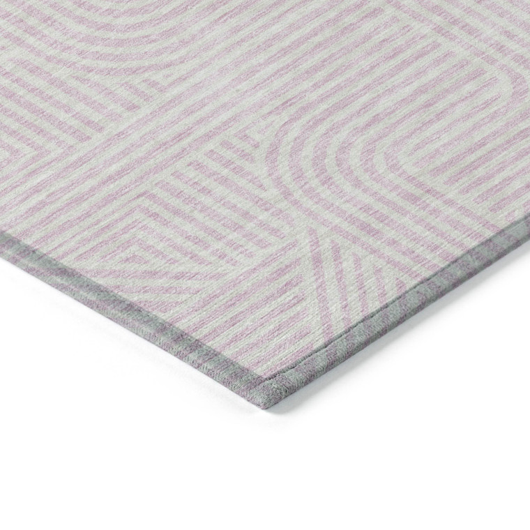 3' X 5' Pink And Ivory Abstract Washable Indoor Outdoor Area Rug