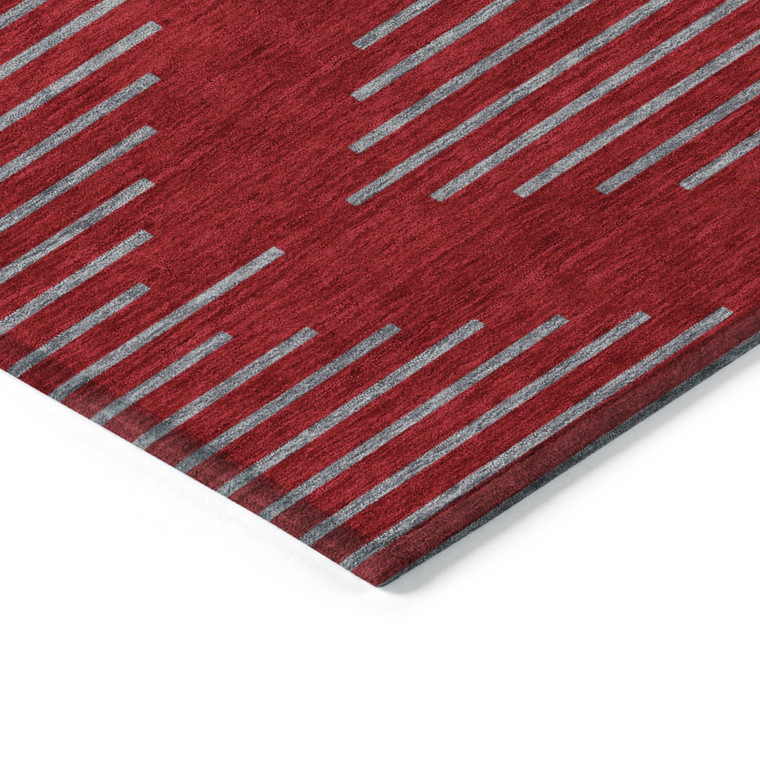 3' X 5' Red And Gray Geometric Washable Indoor Outdoor Area Rug