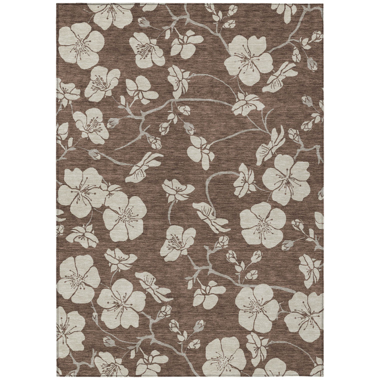 3' X 5' Brown And Beige Floral Washable Indoor Outdoor Area Rug Transitional Style - Brown, Beige Color