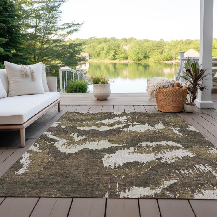5' X 8' Brown Beige And Taupe Abstract Washable Indoor Outdoor Area Rug Transitional Style - Brown, Beige, Taupe Color