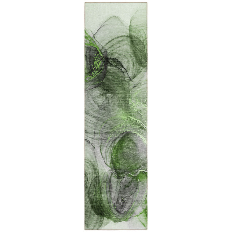 8' Runner Olive Green Abstract Washable Non Skid Indoor Outdoor Runner Rug - Olive Green