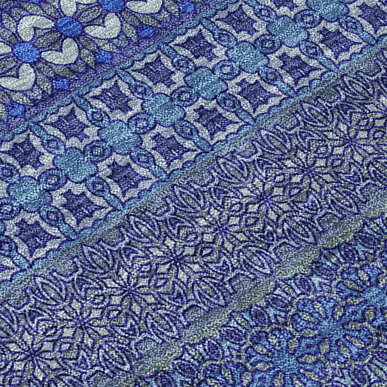 5' X 8' Navy Blue Striped Washable Non Skid Indoor Outdoor Area Rug