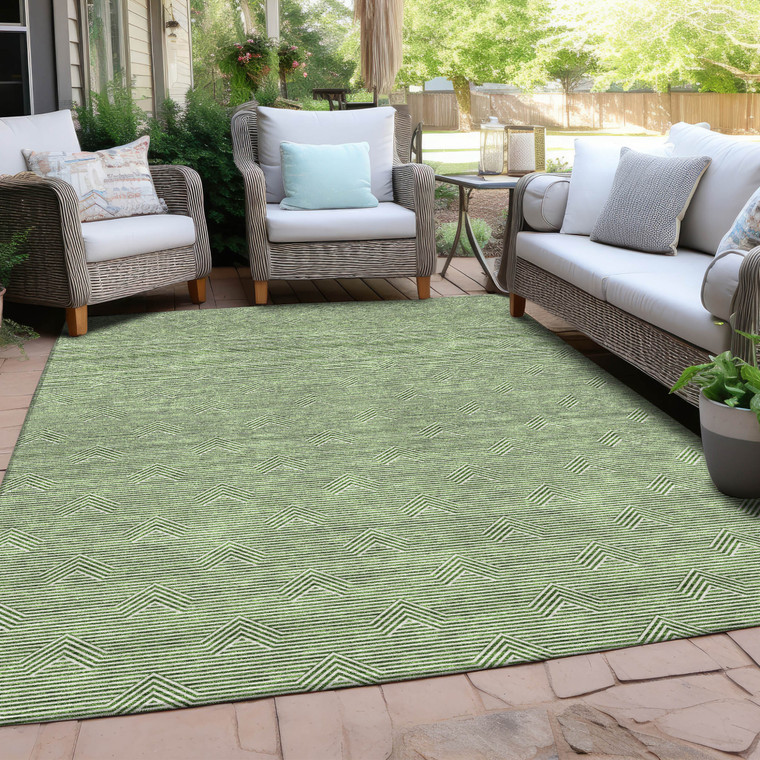 5' X 8' Green And Beige Geometric Washable Indoor Outdoor Area Rug - 608219385125
