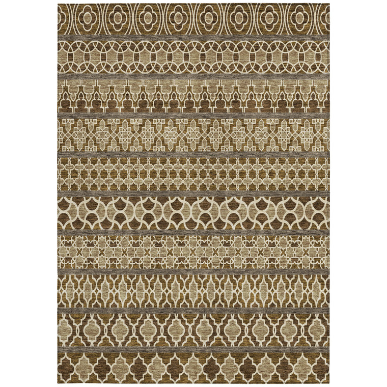 3' X 5' Brown And Taupe Quatrefoil Washable Indoor Outdoor Area Rug