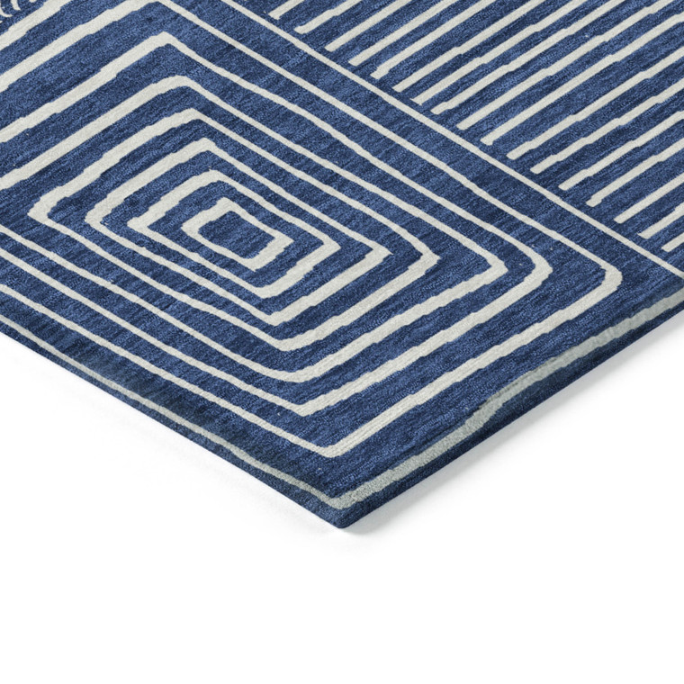 5' X 8' Navy Blue And Ivory Geometric Washable Indoor Outdoor Area Rug Transitional Style - Navy Blue, Ivory Color