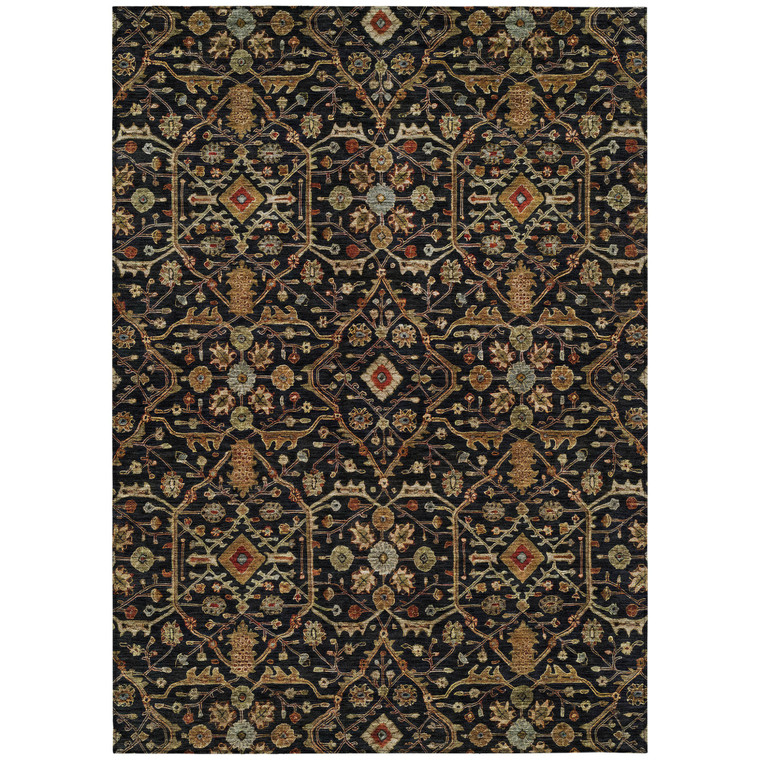 3' X 5' Black Brown And Red Floral Washable Indoor Outdoor Area Rug - Black, Brown, Red