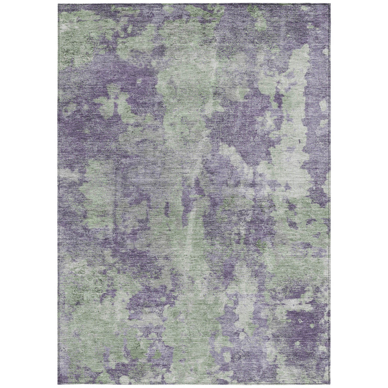 3' X 5' Purple and Green Abstract Washable Non Skid Indoor Outdoor Area Rug