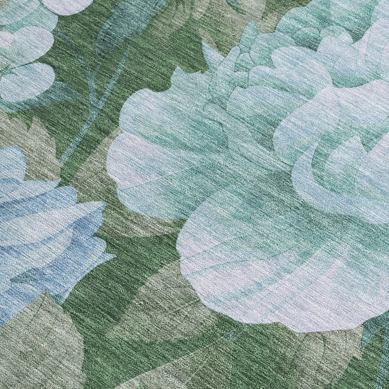3' X 5' Sky Blue And Taupe Floral Washable Indoor Outdoor Area Rug