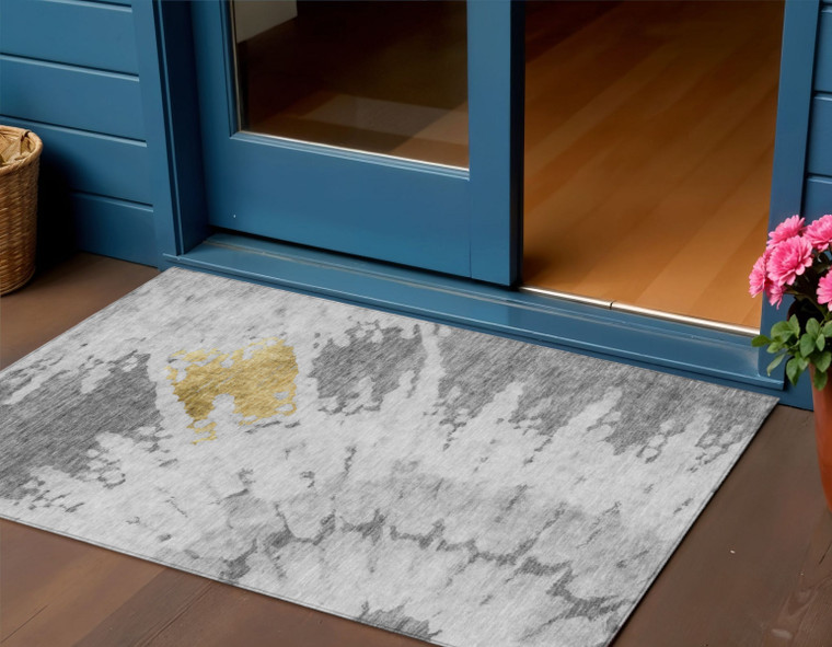 3' X 5' Gray Silver And Charcoal Abstract Washable Indoor Outdoor Area Rug Transitional Style - Gray, Silver, Charcoal Color
