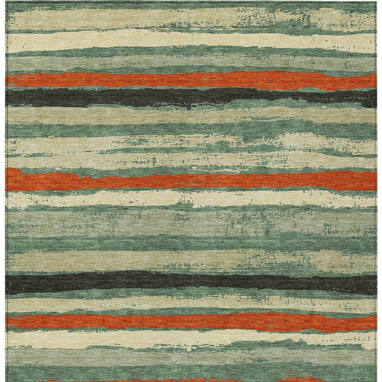 3' X 5' Sage Black And Red Striped Washable Indoor Outdoor Area Rug