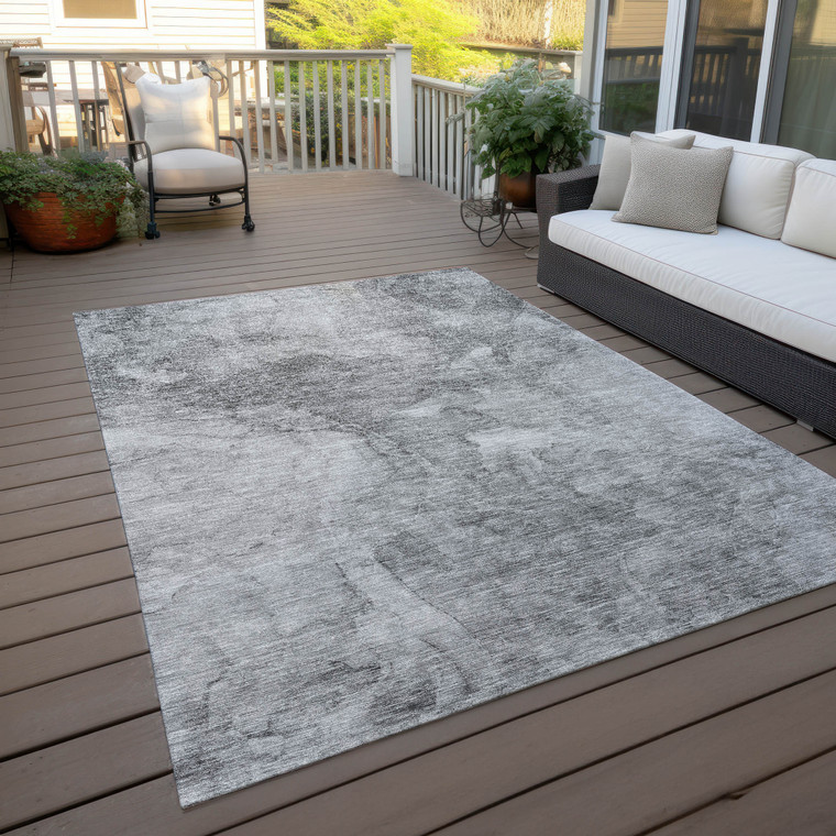 5' X 8' Gray Silver And Charcoal Nautical Washable Indoor Outdoor Area Rug - Gray, Silver, Charcoal