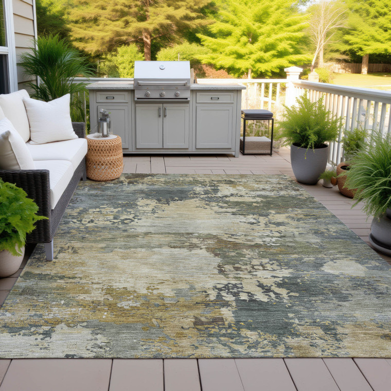 3' X 5' Gray Beige And Khaki Abstract Washable Indoor Outdoor Area Rug