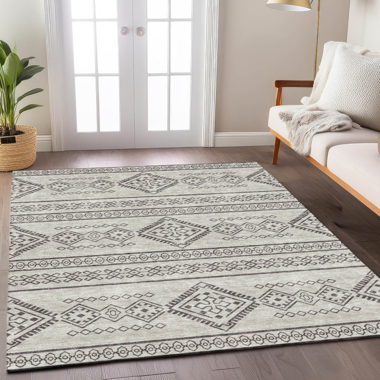 5' X 8' Beige And Brown Southwestern Washable Indoor Outdoor Area Rug